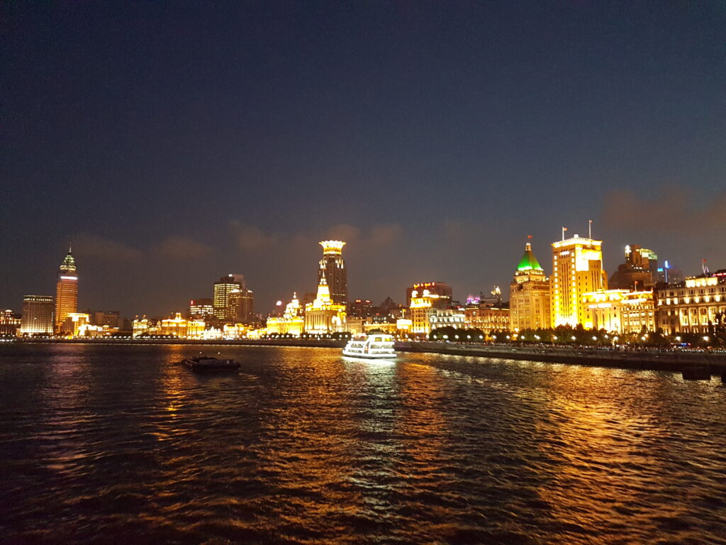 Night view of the Bund skyline in Huangpu District, Shanghai