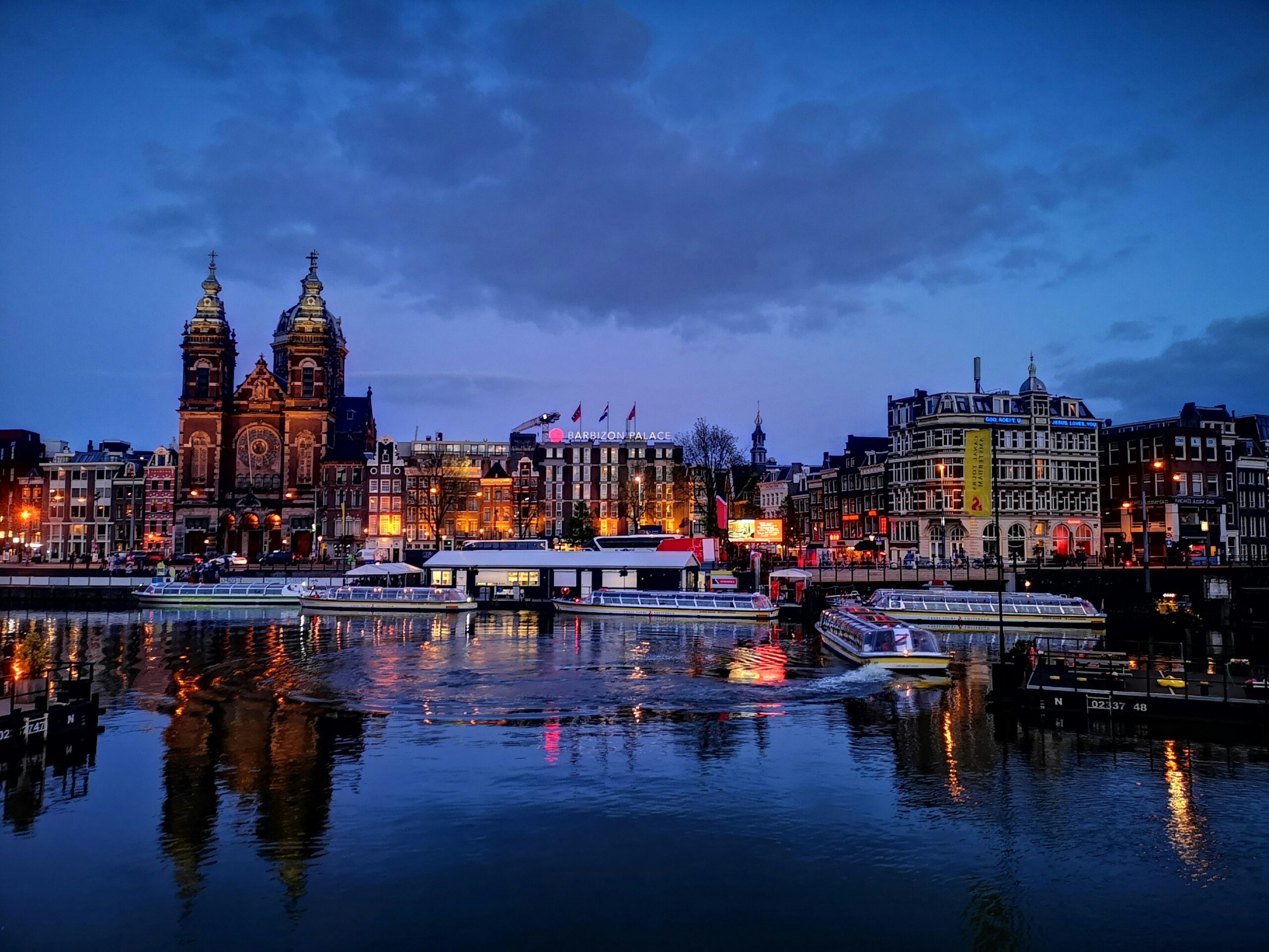 Central Station in background Amsterdam Netherlands
