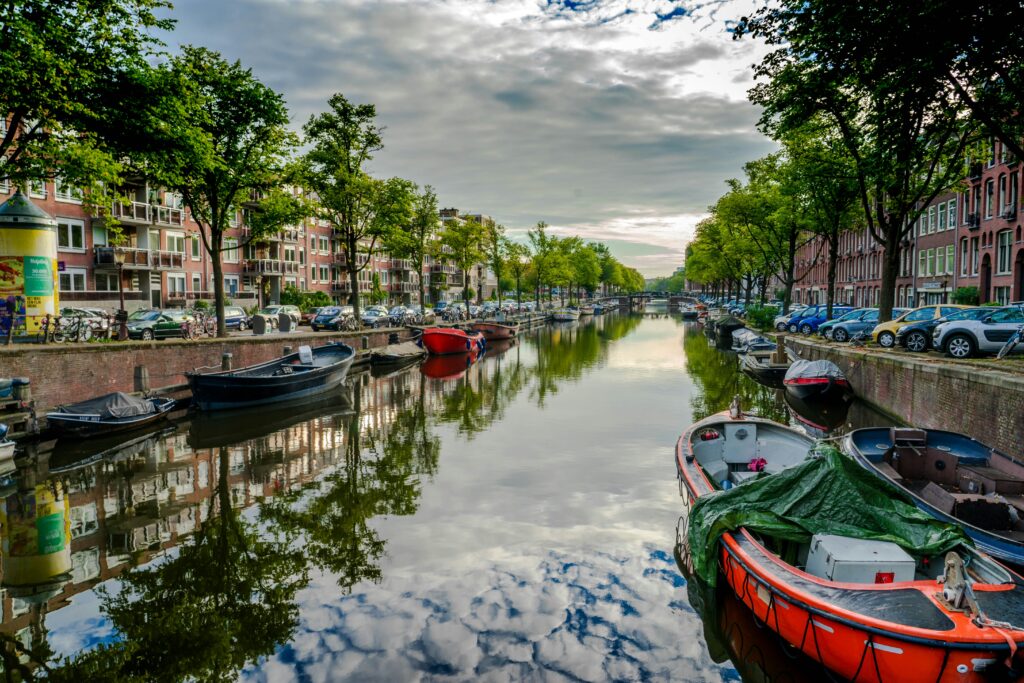 Tranquility along a canal Amsterdam Netherlands