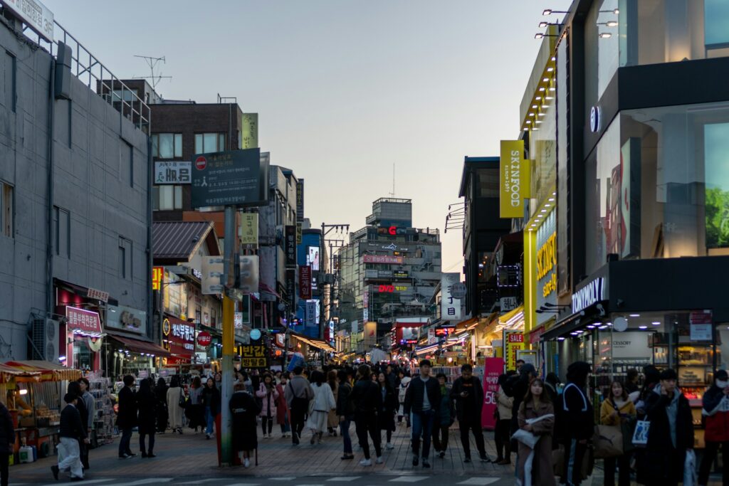 Street life in Hongdae Seoul South Korea