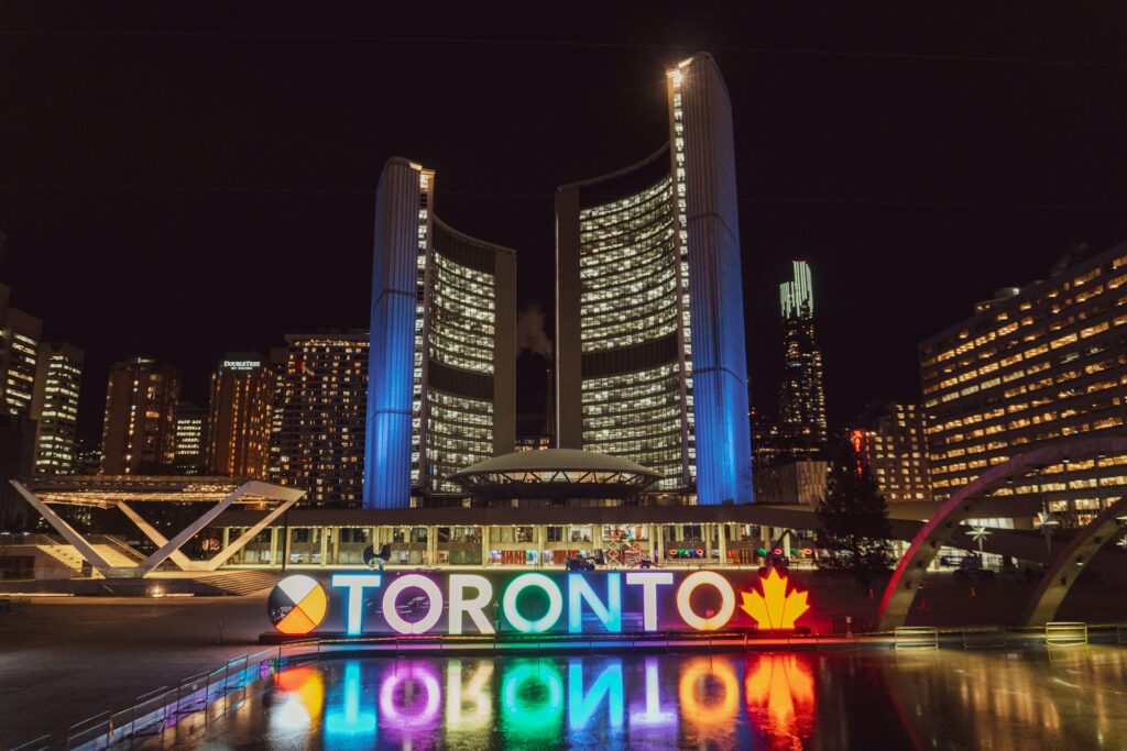 Toronto City Hall and the Toronto skyline at night Toronto Ontario Canada