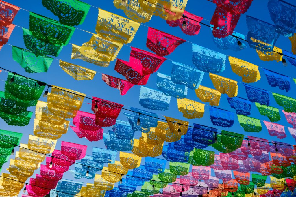 Colourful papel picado in Cabo San Lucas Mexico